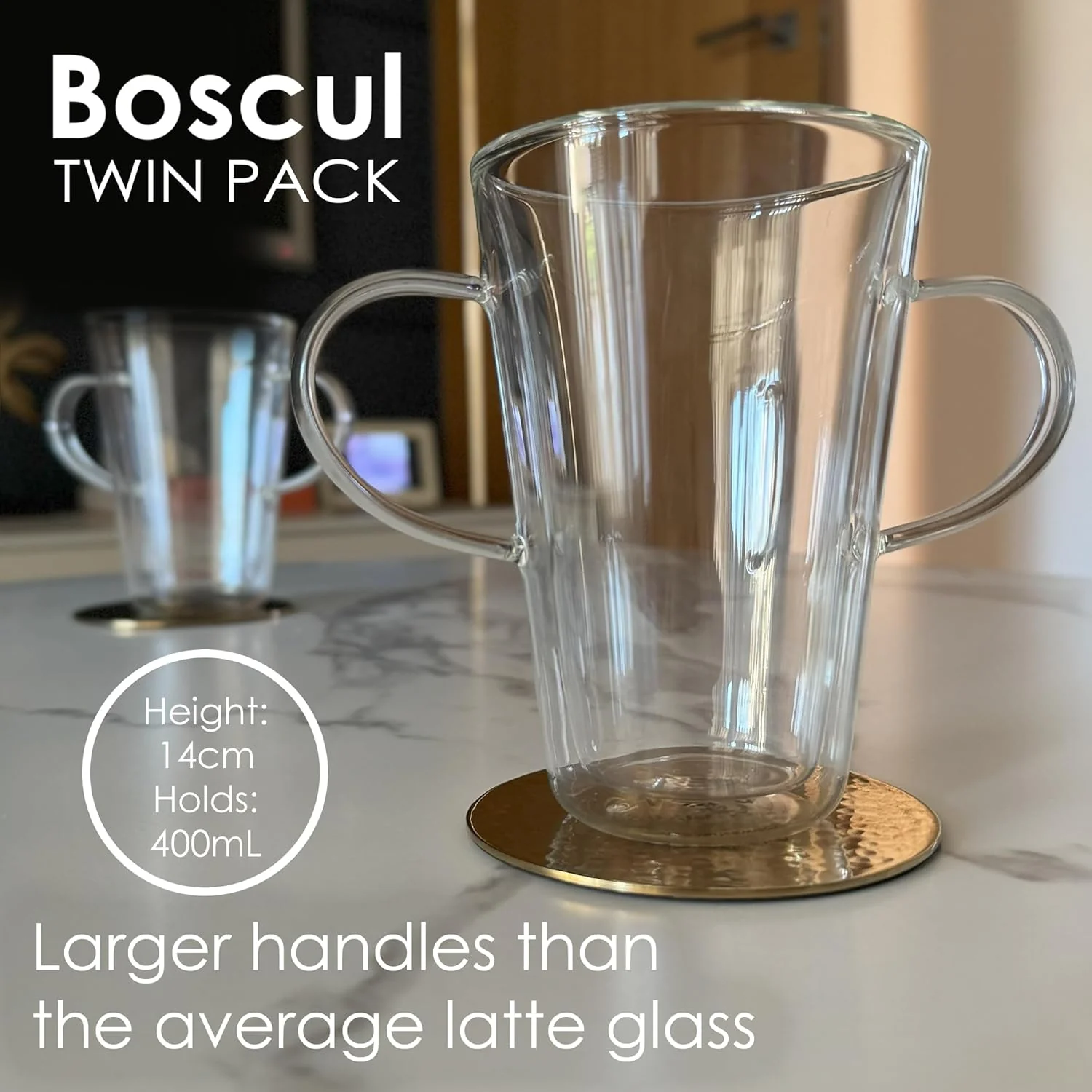 Boscul Latte Glass Duo, a tall double-wall glass mug